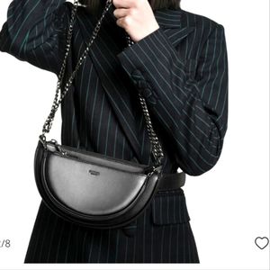 Injoylife Crescent Double Chain Double Saddle Bag Genuine Leather